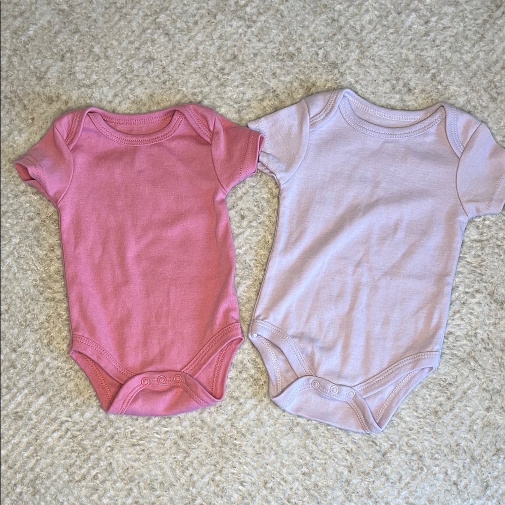 Baby Girls Short-Sleeve One-Piece Bodysuits - Pink & Light Purple